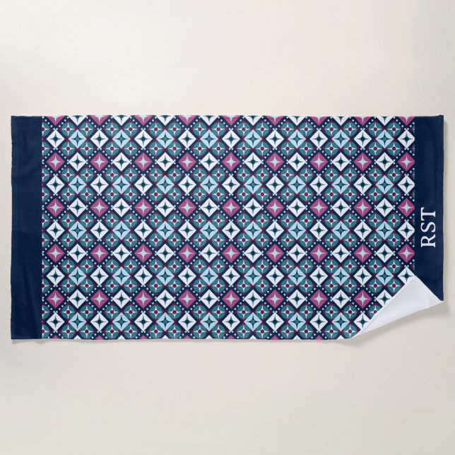 Lila und blaues Design Strandtuch (Vorderseite)