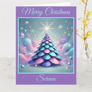 Lila und blaues Futuristisches Weihnachtsbaumdesig Karte