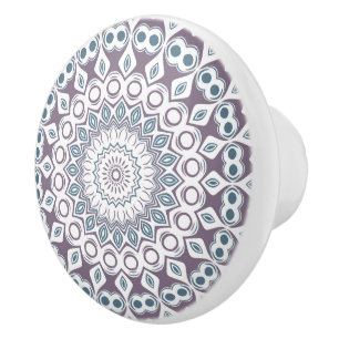 Lila und blaues geometrisches Mandala-Muster Keramikknauf
