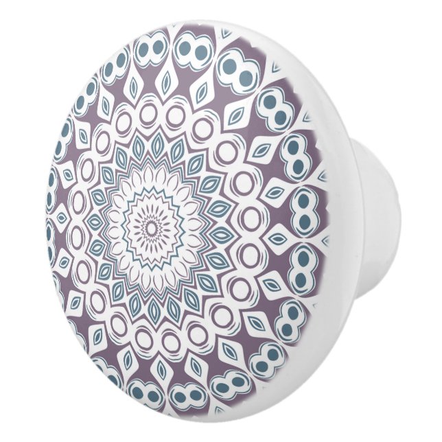 Lila und blaues geometrisches Mandala-Muster Keramikknauf (Rechts)