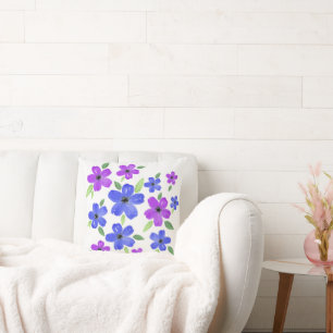 Lila und blaues Wasserfarbenflormotiv Kissen