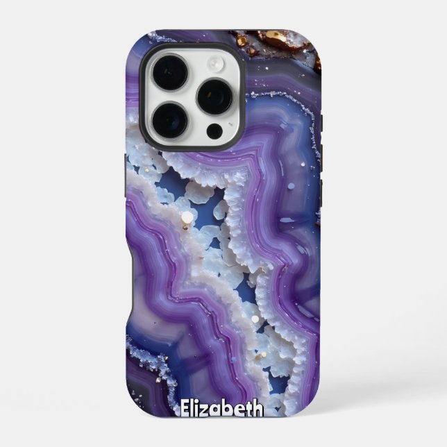 Lila- und Blue Agate Slice iPhone 16 Pro Hülle (Rückseite)