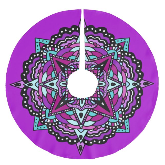 Lila und Blue Mandala Abstrakt Weihnachten Polyester Weihnachtsbaumdecke (Vorderseite)