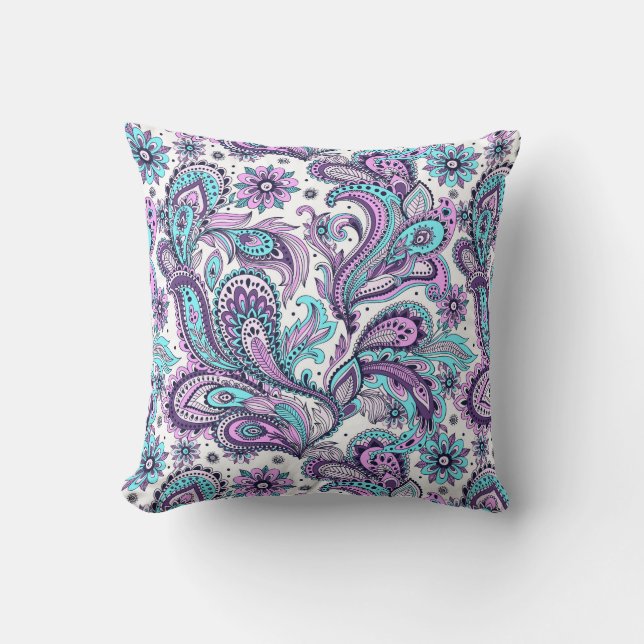 Lila und Blue Paisley Kissen (Vorderseite)