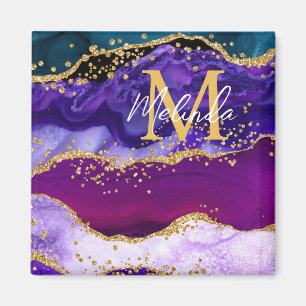 Lila und Blue Peacock Imitats Glitzer Agate Magnet