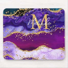 Lila und Blue Peacock Imitats Glitzer Agate Mousepad