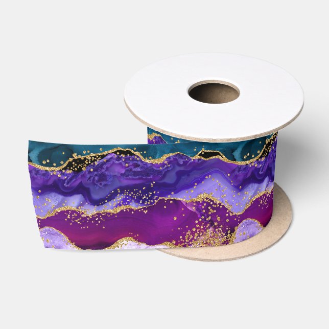 Lila und Blue Peacock Imitats Glitzer Agate Satinband (Spule)
