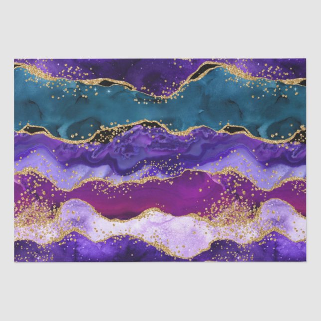 Lila und Blue Peacock Imitats Glitzer Agate Seidenpapier (Vorderseite)