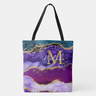 Lila und Blue Peacock Imitats Glitzer Agate Tasche