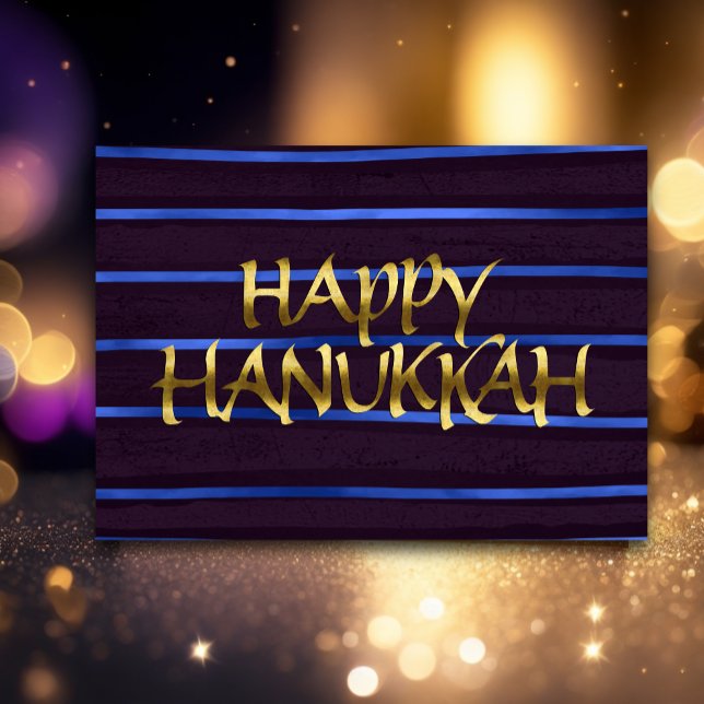 Lila und Blue Stripe Gold Happy Hanukkah Card (Von Creator hochgeladen)