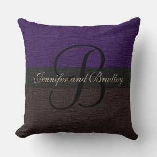 Lila und braune, elegante Monogramm-Hochzeit Kissen