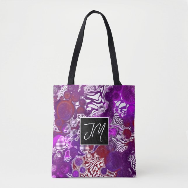 Lila und Burgund Pour Pour Painting Style Fluid Ar Tasche (Vorderseite)