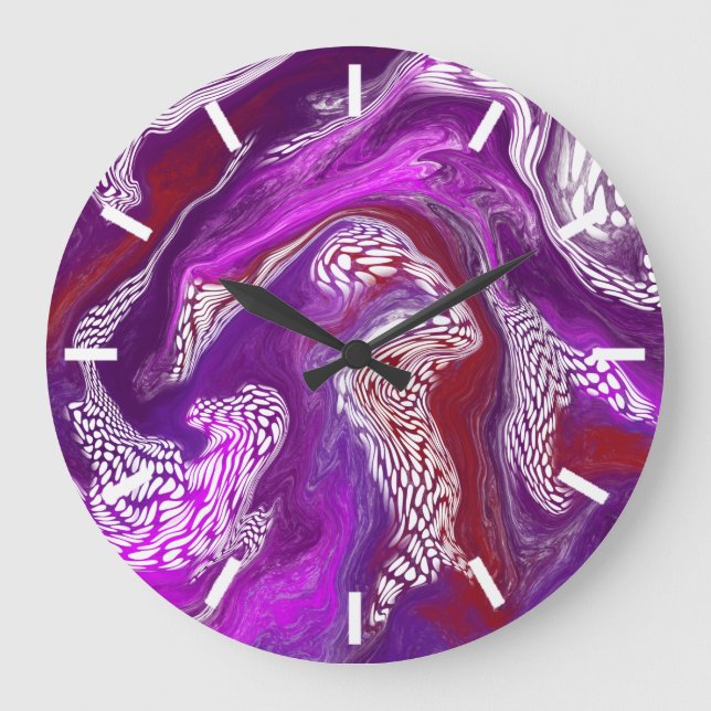 Lila und burgundische Abstrakte Kunst Große Wanduhr (Vorderseite)