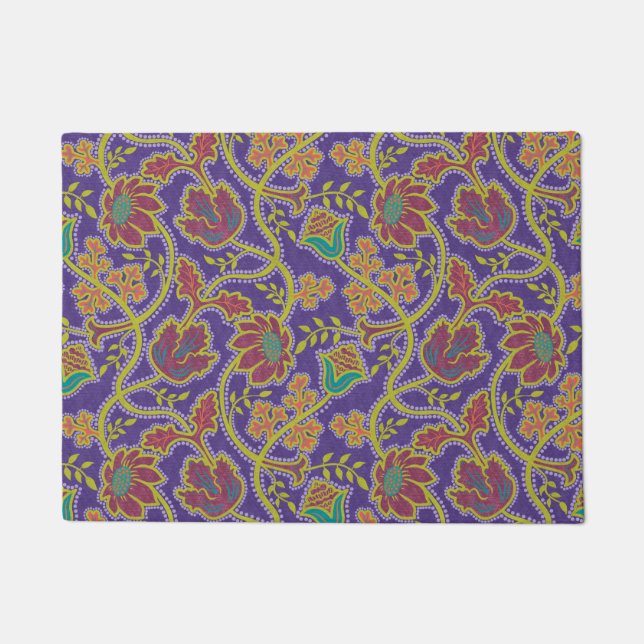 Lila und Chartreuse Blumen-Chintz Fußmatte (Vorderseite)