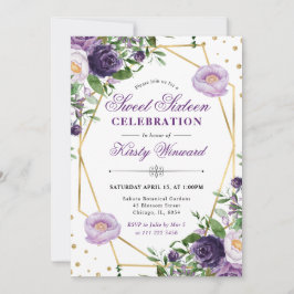 Lila und cremefarbene Blumen Rahmen Sweet 16 Einladung