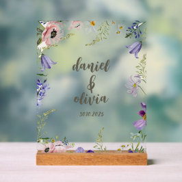 Lila und cremefarbene Blütenhochzeit Acrylschild