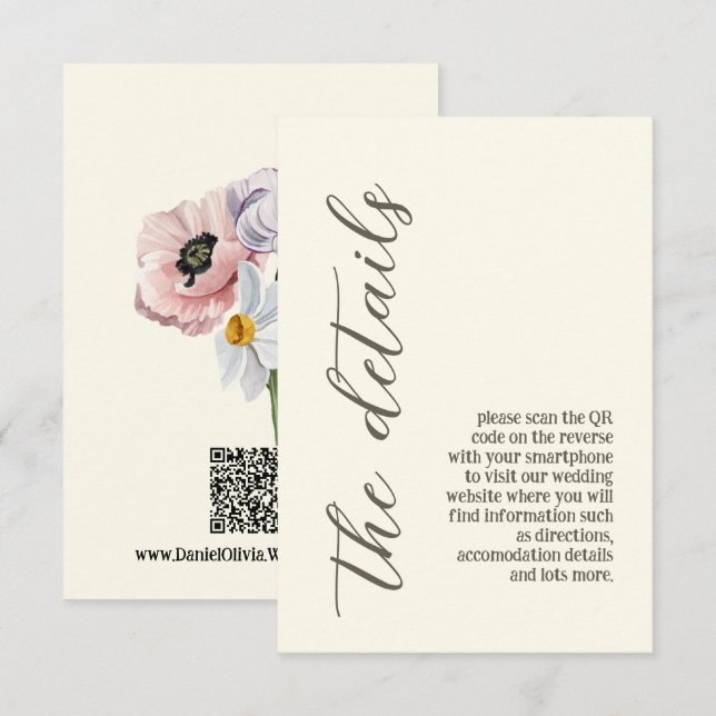 Lila und cremefarbene Blütenhochzeit Begleitkarte (Vorne/Hinten)