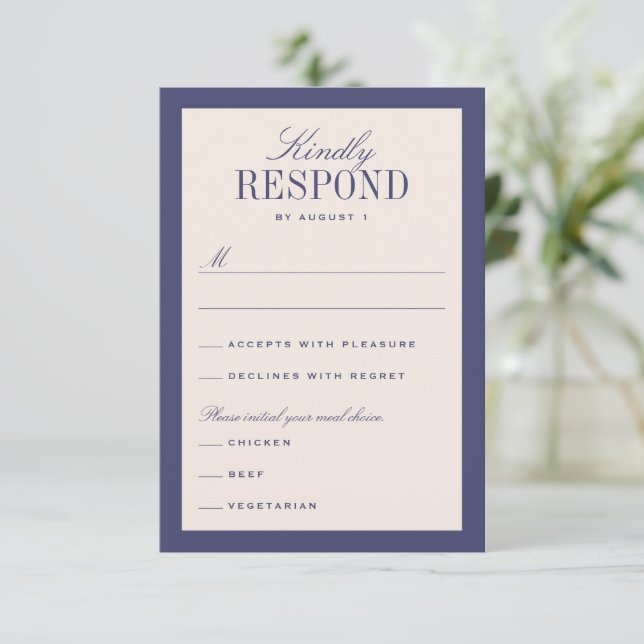 Lila und cremefarbene Hochzeit RSVP Karte (Stehend Vorderseite)