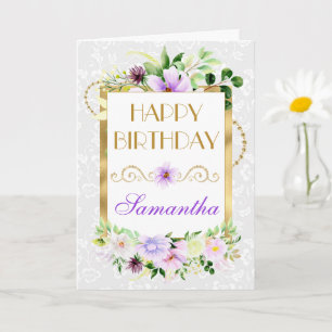 Lila und cremefarbene Sommerblumen mit Goldfolie z Karte