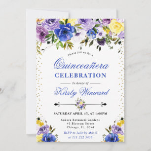 Lila und cremefarbene Sommerblumen Quinceanera Einladung