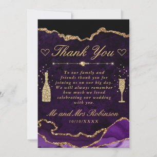 Lila und falscher Goldglitter Achat Hochzeit Dankeskarte