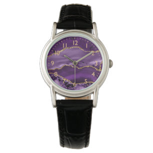 Lila und falscher Goldglitter-Marmorachat Armbanduhr