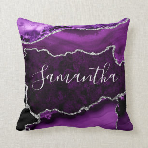 Lila und falsches Silber-Glitter-Marmor-Achat Kissen