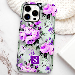 Lila und Flieder-Monogramm-Blumenmuster iPhone 16 Pro Max Hülle