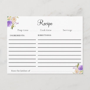Lila und floralfarbene Rezeptur Postkarte