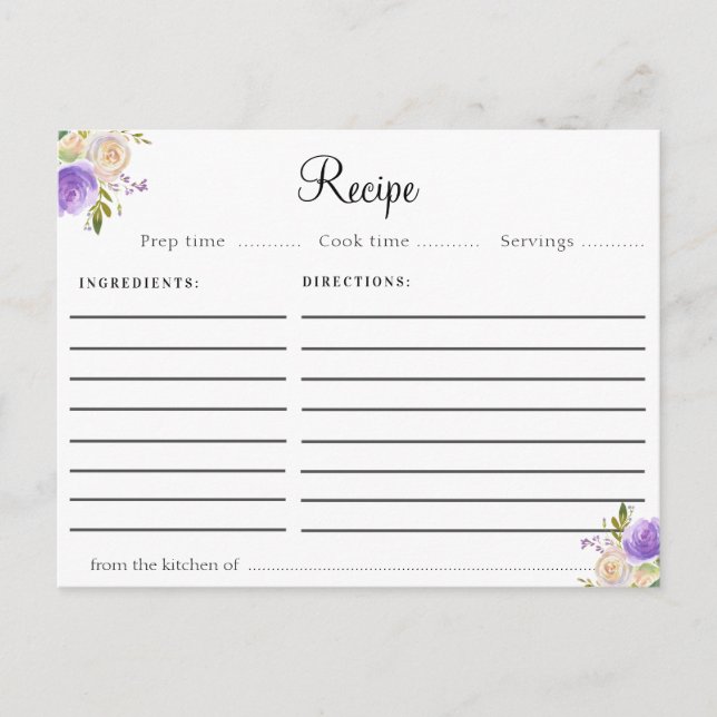 Lila und floralfarbene Rezeptur Postkarte (Vorderseite)