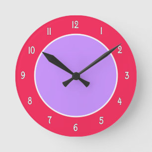 Lila und Fuchsia-Kolorblockklemme Runde Wanduhr