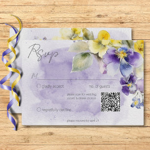 Lila- und gelbblütenfarbener QR-Code für moderne H RSVP Karte