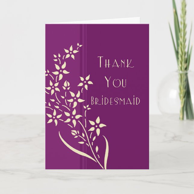 Lila und gelbe Blumen Danke, Bridesmaid Card Dankeskarte (Vorderseite)