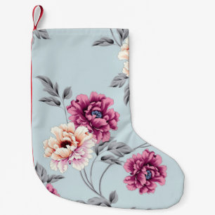 lila und gelbe Blumen mit Blättermuster auf b Kleiner Weihnachtsstrumpf