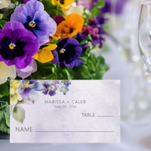 Lila und gelbe Blumen Moderne Hochzeit Platzkarte