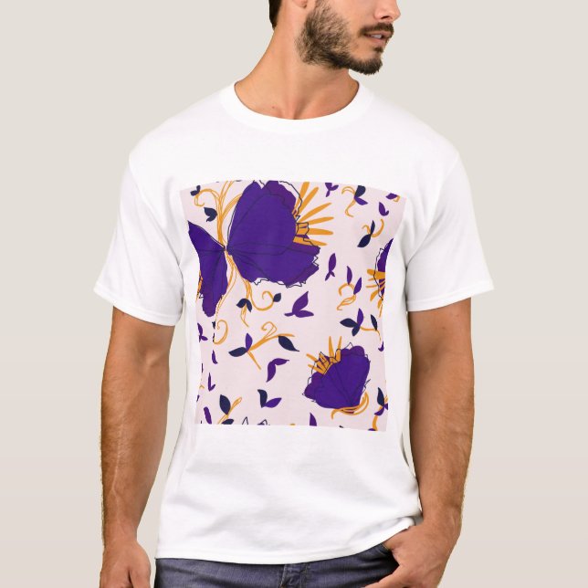 Lila und gelbe Blumen T-Shirt (Vorderseite)