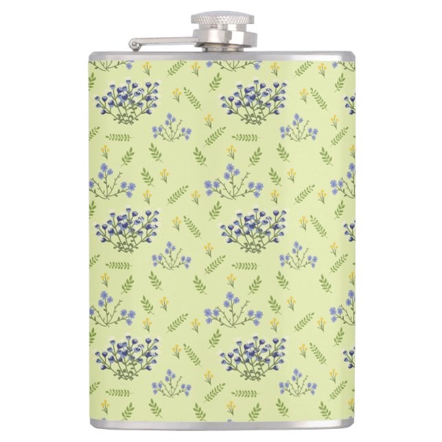 lila und gelbe Blumenmuster Flachmann (Vorderseite)