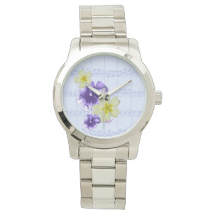Lila und gelbe Blütenblätter - Silbermedaille Armbanduhr