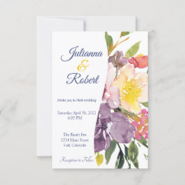 Lila und gelbe Blütenhochzeit Einladung