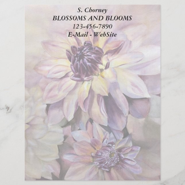 LILA UND GELBE DAHLIAS KUSTIERBARE LETTERHEAD BRIEFBOGEN (Vorderseite)