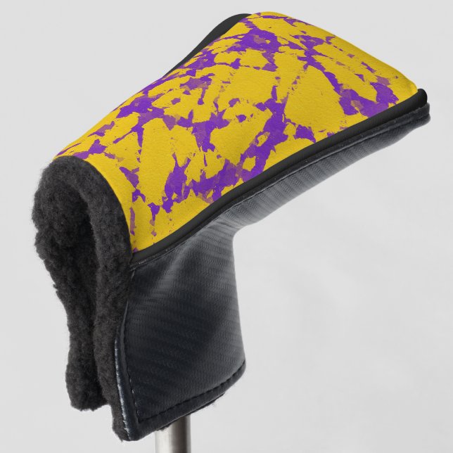 Lila und gelbe Gefärbte Krawatte Golf Headcover (3/4 Vorderseite)