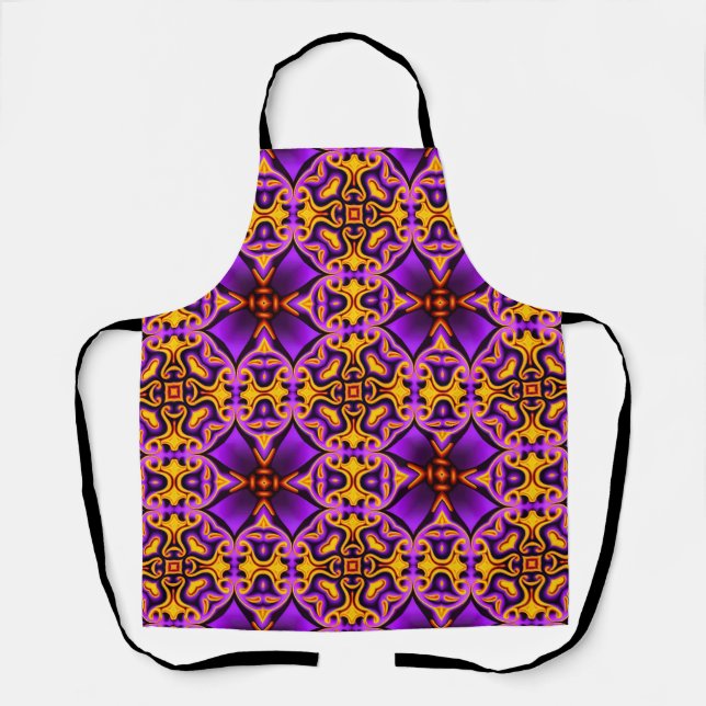 Lila und gelbe Gemusterte All-over-Print-Schürze Schürze (Vorderseite)