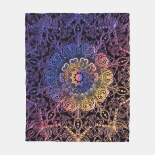Lila und gelbe Mandala: handgezeichnet Design Fleecedecke