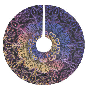 Lila und gelbe Mandala: handgezeichnet Design Polyester Weihnachtsbaumdecke