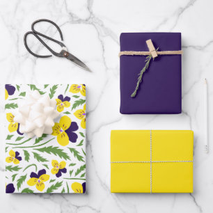 Lila und gelbe Pansey-Blume Geschenkpapier Set