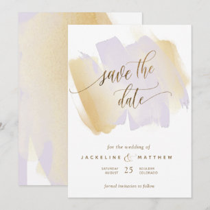 Lila und gelbe Pinselstriche, minimale Hochzeiten Save The Date