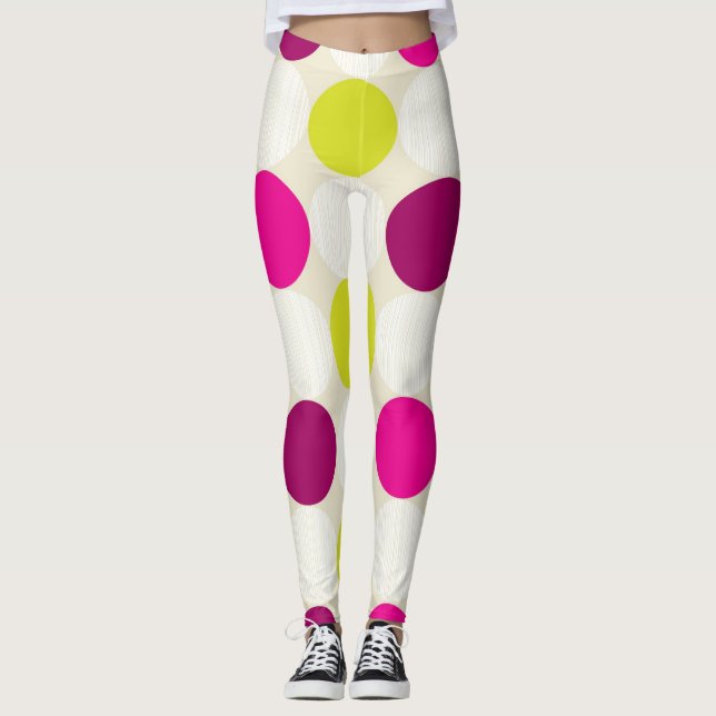 Lila und gelbe Polka-Punkte Leggings (Vorderseite)