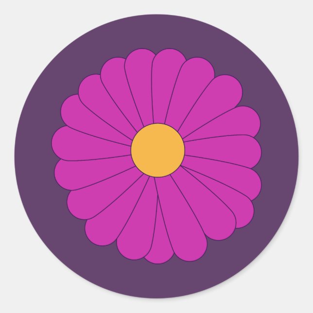 Lila und gelbe Retro-Blume Runder Aufkleber (Vorderseite)