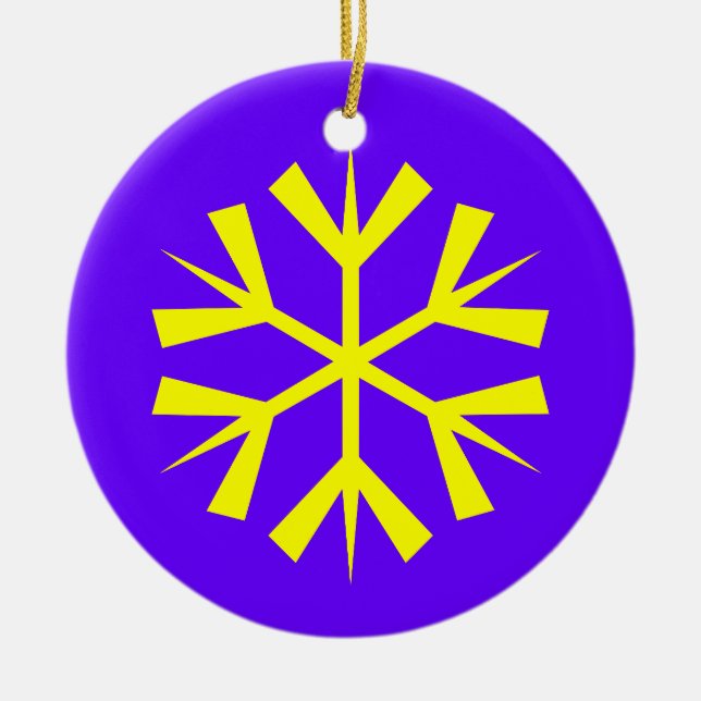 Lila und gelbe Schneeflocke Keramikornament (Vorne)