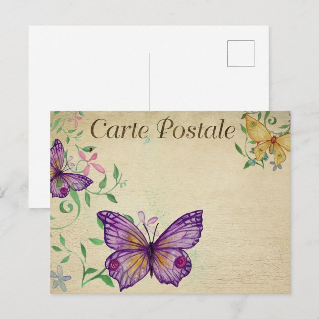 Lila und gelbe Vintage Schmetterlinge Postkarte (Vorne/Hinten)